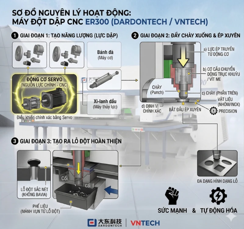 Nguyên lý hoạt động của máy đột dập CNC