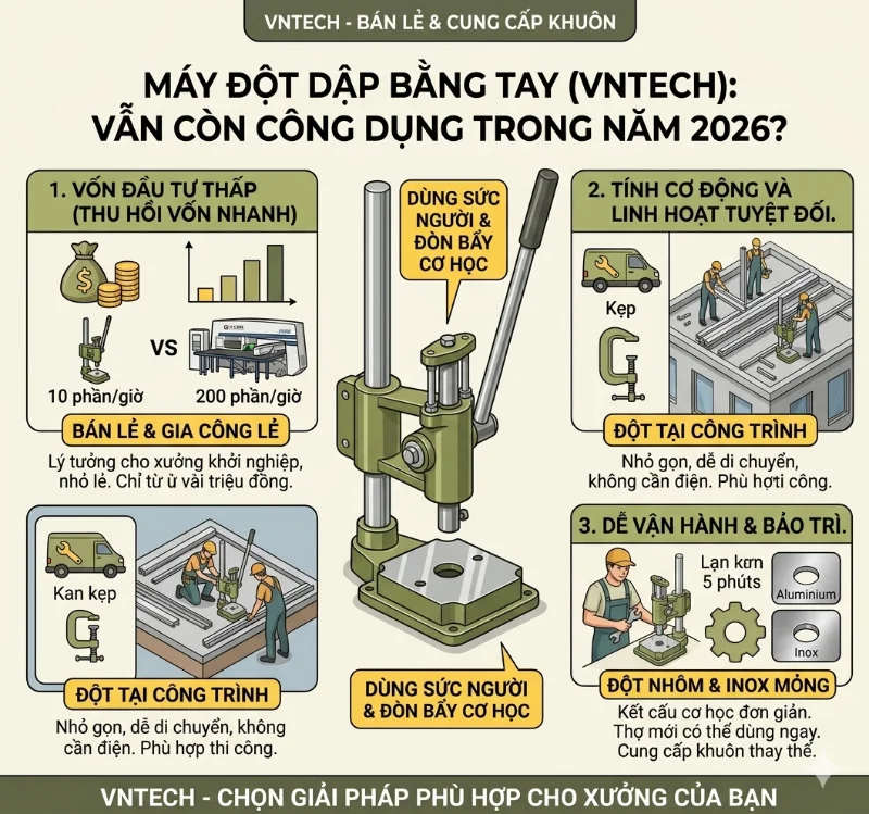 Máy đột dập bằng tay còn có ích cho xưởng gia công 2026?