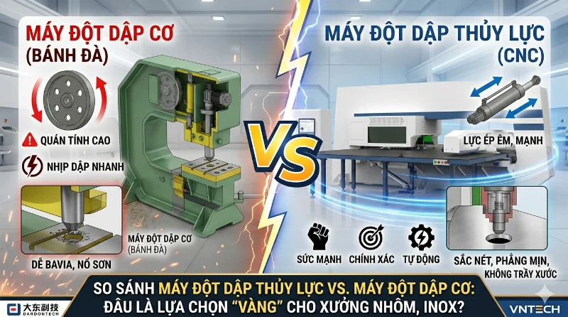 So sánh máy đột dập thủy lực với máy đột dập cơ