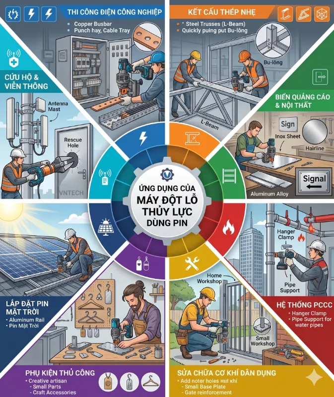 Máy đột lỗ thủy lực dùng pin