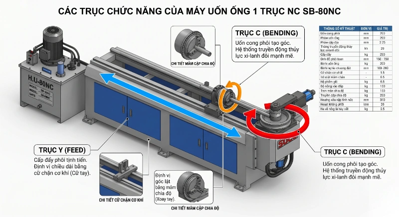 Máy Uốn Ống 1 Trục Thủy Lực NC