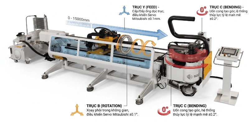 Máy Uốn Ống 3 Trục Thủy Lực SB-90AUTO