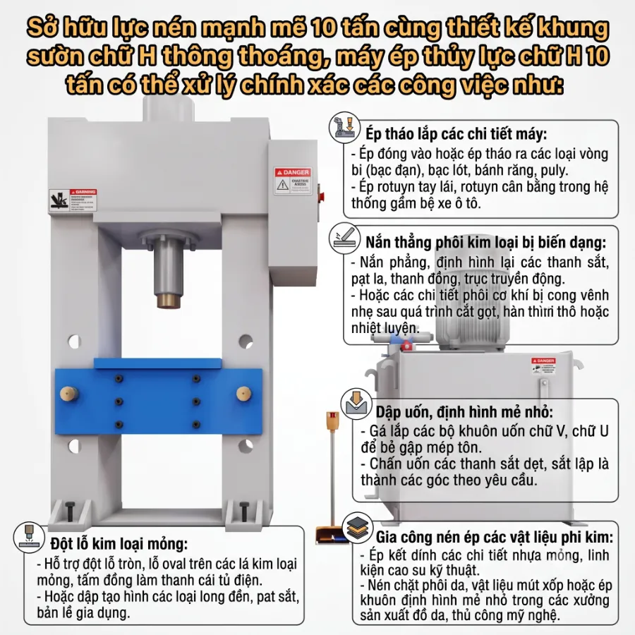 Máy Ép Thủy Lực Chữ H 10 Tấn Giá Rẻ
