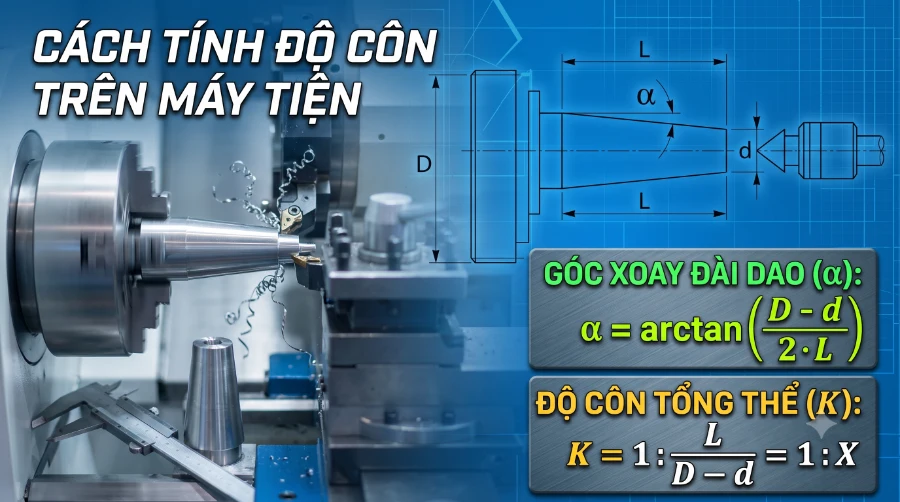Hướng dẫn cách tính độ côn trên máy tiện chính xác
