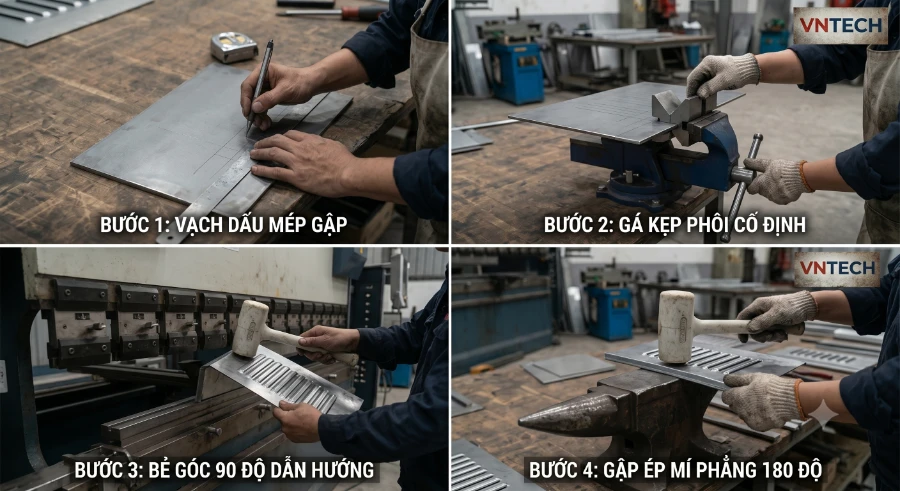 Cách gấp mép tôn bằng tay chuẩn